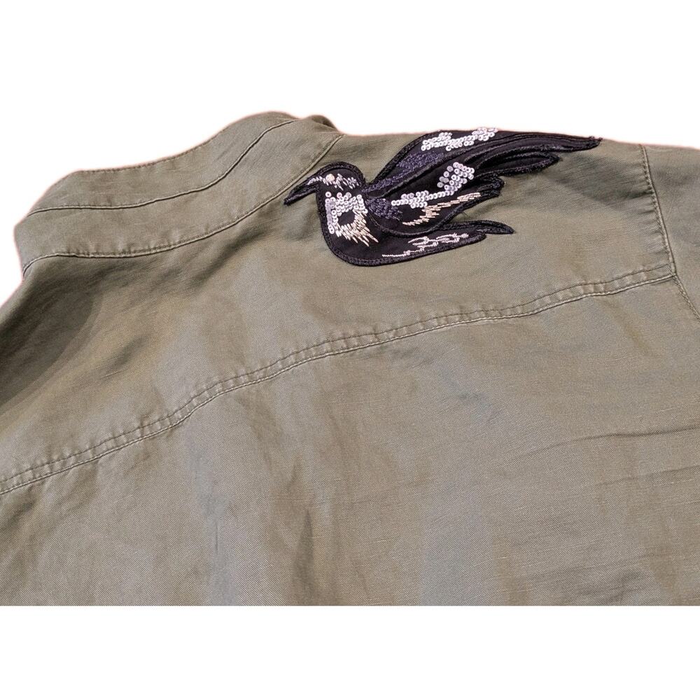 Cabi Linen Blend Embroidered Bird Jacket Womens M Green Utility Cinch Waist Coat - Picture 6 of 10